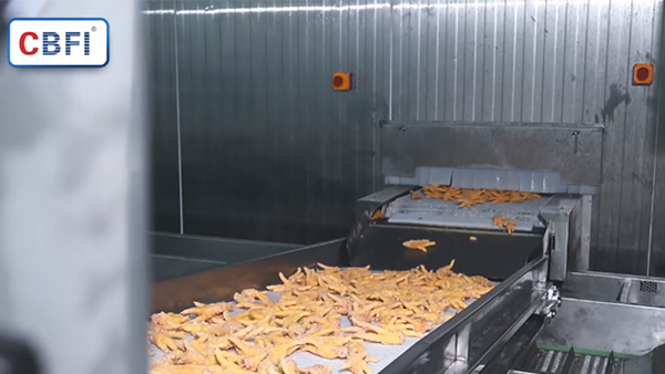 เครื่องแช่แข็งด่วนแบบเกลียวคู่ กำลังการผลิต 1 ตันต่อชั่วโมง สำหรับขาไก่